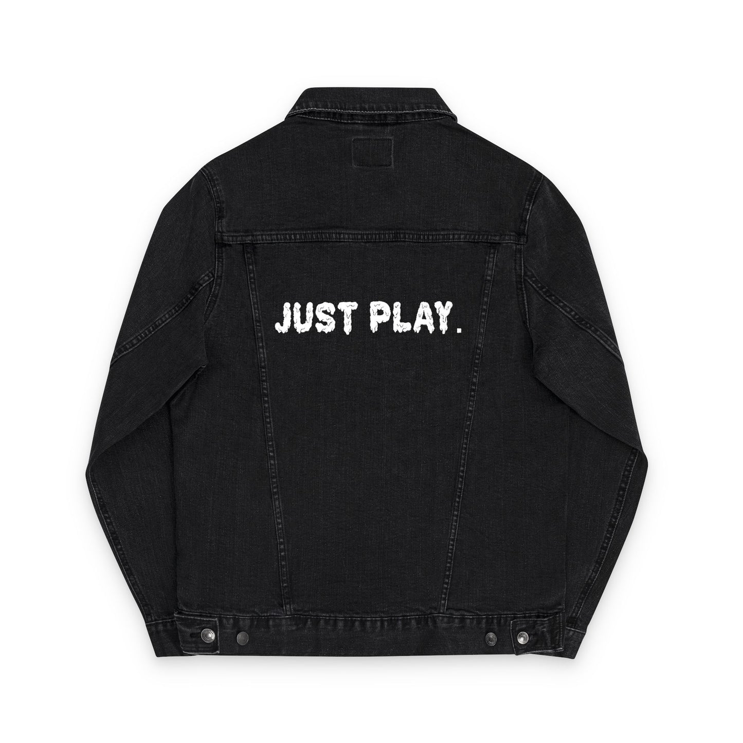 Just play. - Stylish Unisex Embroidered Denim Jacket - Trendy Outerwear, Casual Gift, Fall Fashion, Customizable Style