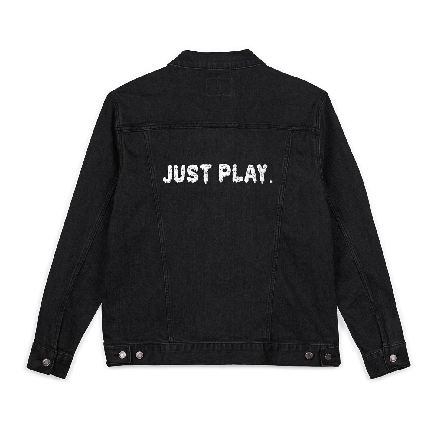 Just play. - Stylish Unisex Embroidered Denim Jacket - Trendy Outerwear, Casual Gift, Fall Fashion, Customizable Style