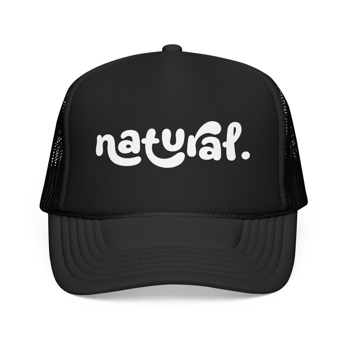 Natural - Foam Trucker Hat Retro Script Eco Vibe Mesh Cap