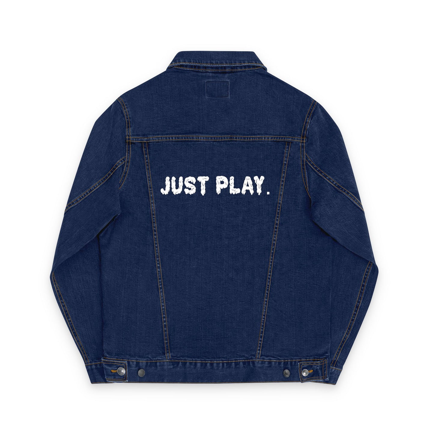 Just play. - Stylish Unisex Embroidered Denim Jacket - Trendy Outerwear, Casual Gift, Fall Fashion, Customizable Style