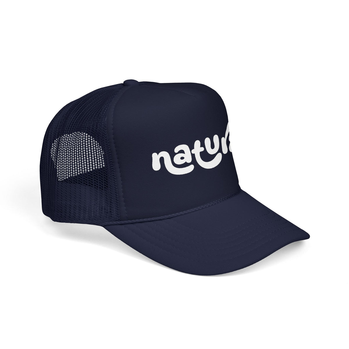 Natural - Foam Trucker Hat Retro Script Eco Vibe Mesh Cap