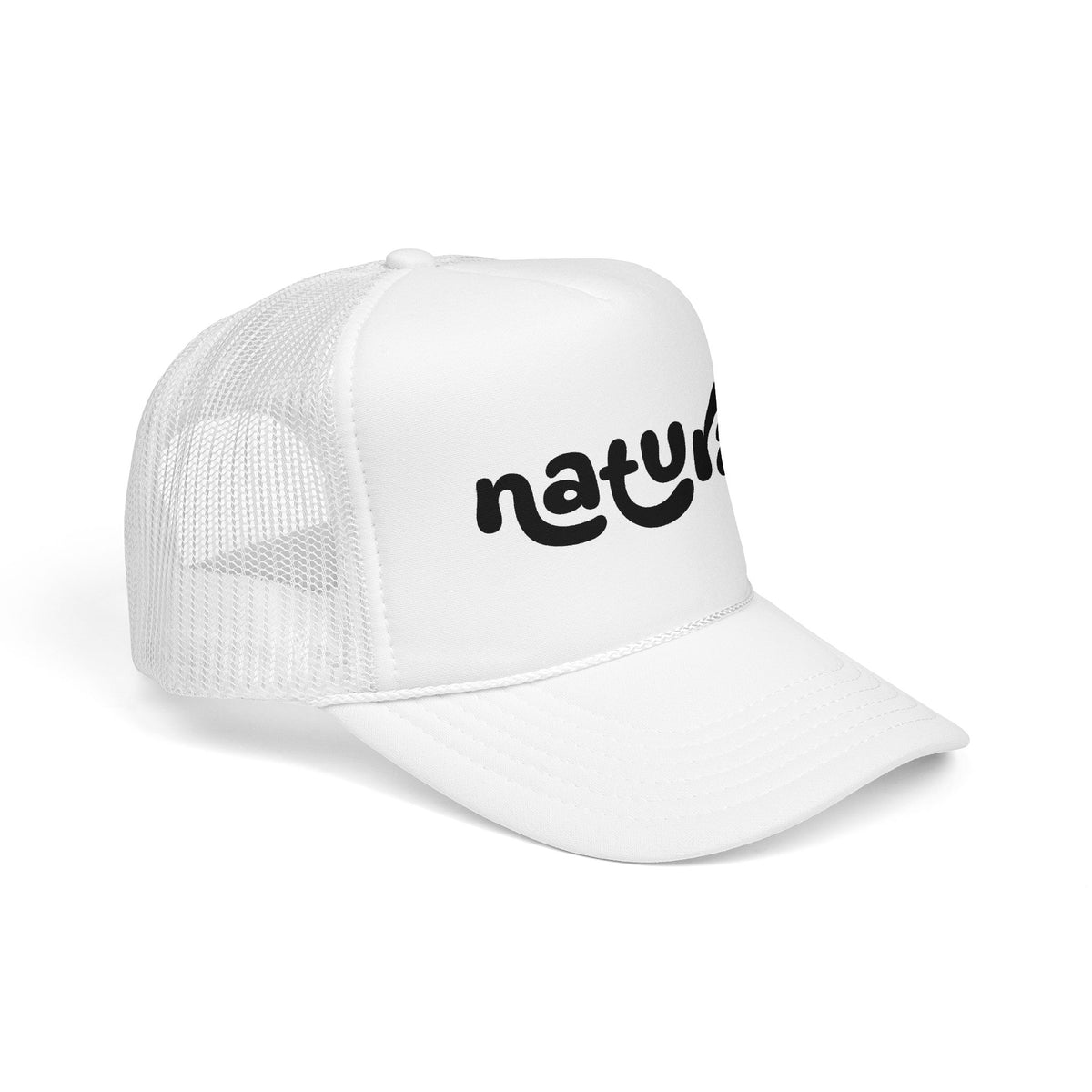 Natural - Foam Trucker Hat Retro Script Eco Vibe Mesh Cap