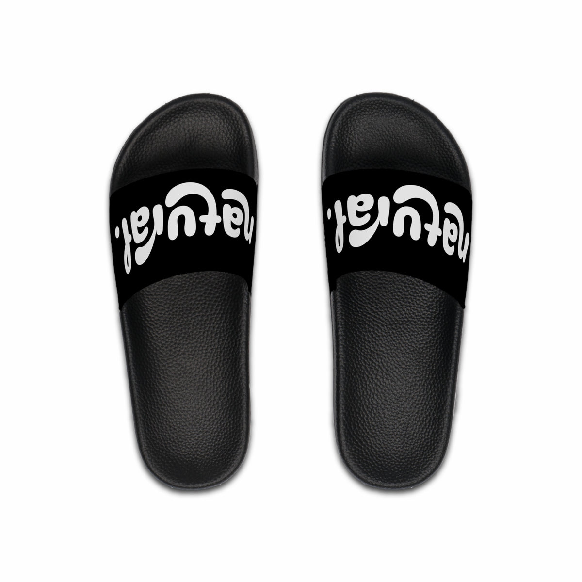 Ntaural - Men's Slide Sandals Bold Black Script Pool Slides from ournaturalstate.