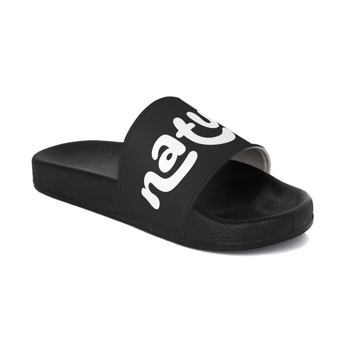 Ntaural - Men's Slide Sandals Bold Black Script Pool Slides from ournaturalstate.