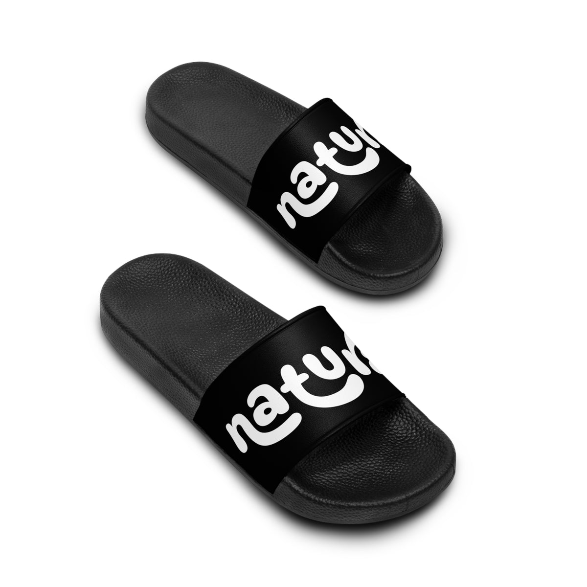 Ntaural - Men's Slide Sandals Bold Black Script Pool Slides from ournaturalstate.