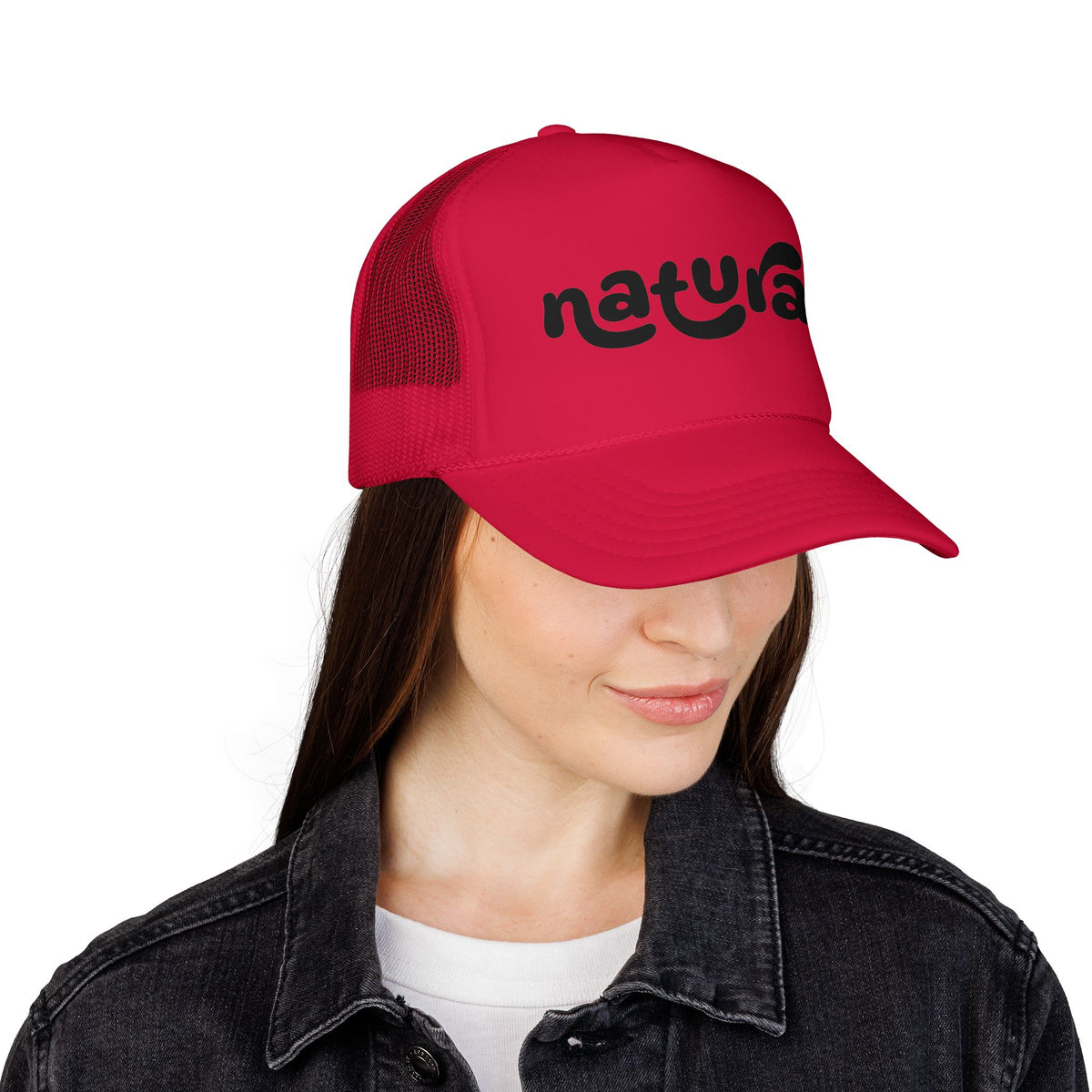 Natural - Foam Trucker Hat Retro Script Eco Vibe Mesh Cap