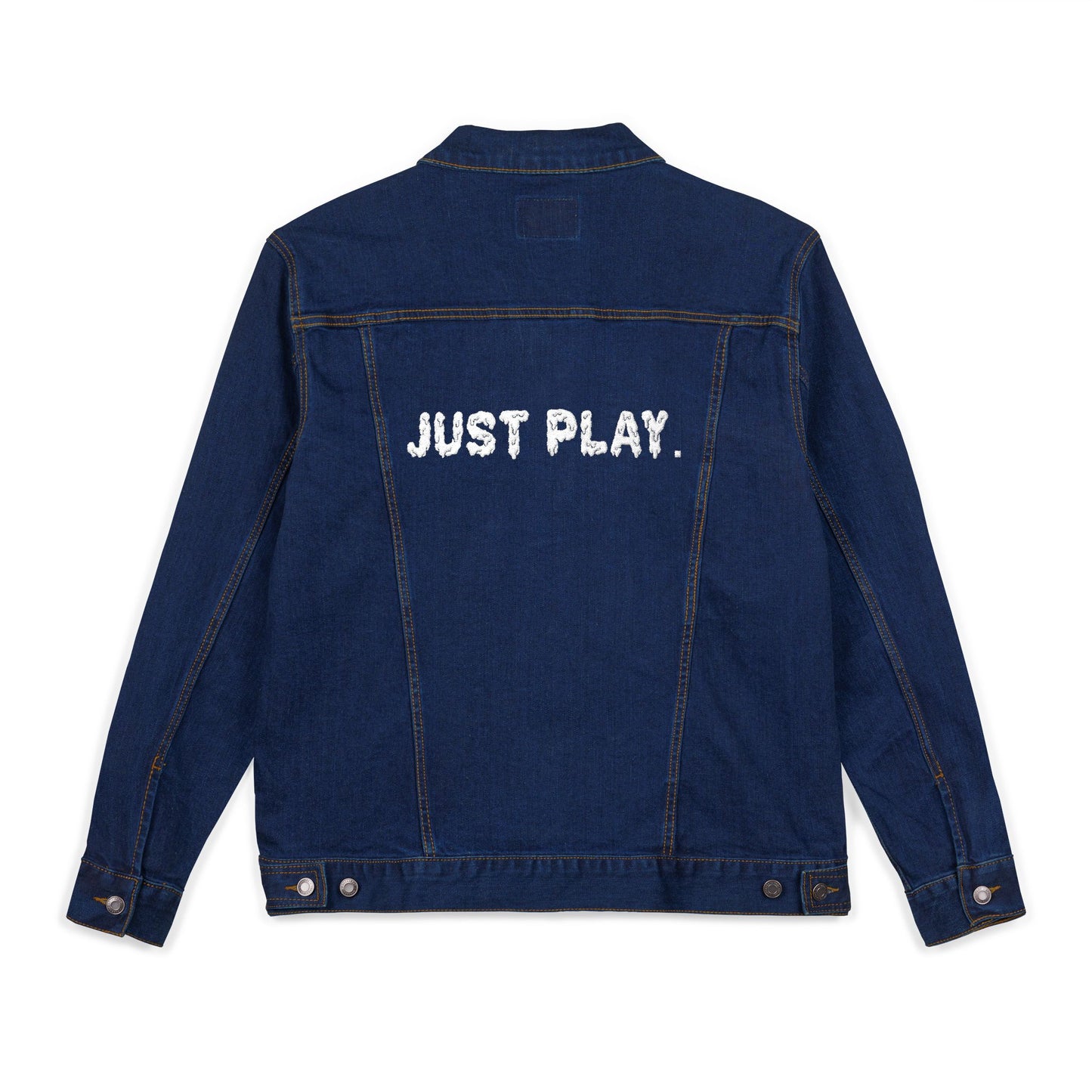 Just play. - Stylish Unisex Embroidered Denim Jacket - Trendy Outerwear, Casual Gift, Fall Fashion, Customizable Style