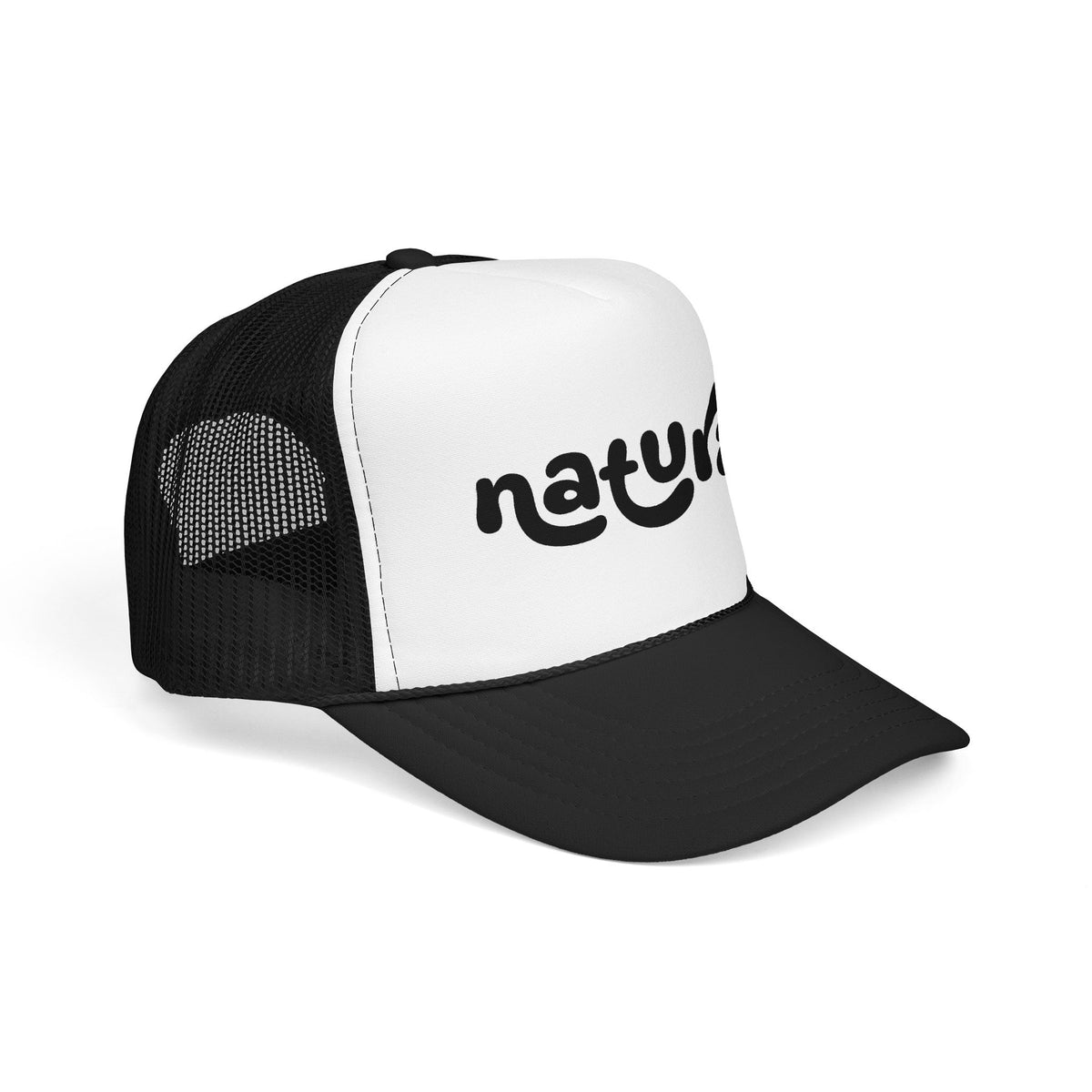 Natural - Foam Trucker Hat Retro Script Eco Vibe Mesh Cap