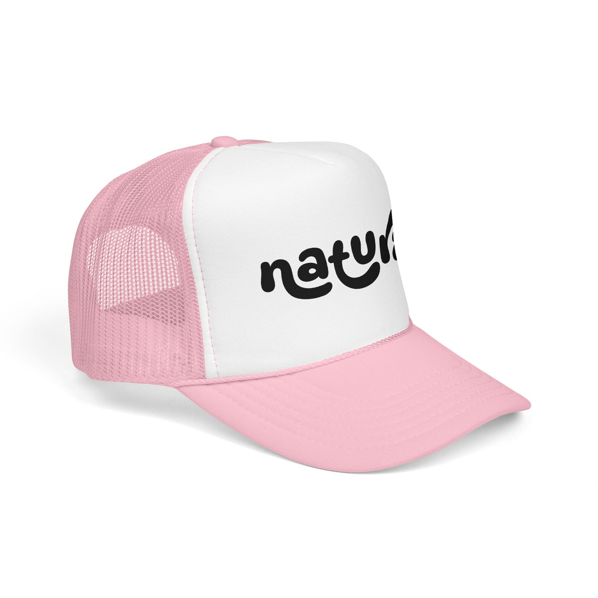 Natural - Foam Trucker Hat Retro Script Eco Vibe Mesh Cap