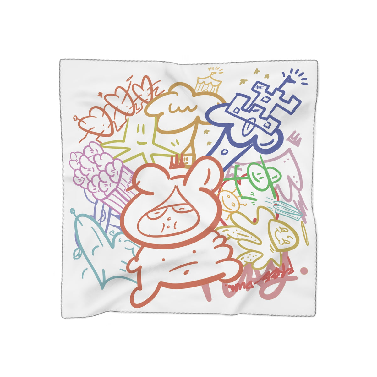 For grandma - Colorful Doodle Poly Scarf Cute Graffiti Cartoon Characters Print from ournaturalstate.