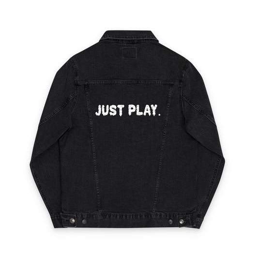 Just play. - Stylish Unisex Embroidered Denim Jacket - Trendy Outerwear, Casual Gift, Fall Fashion, Customizable Style