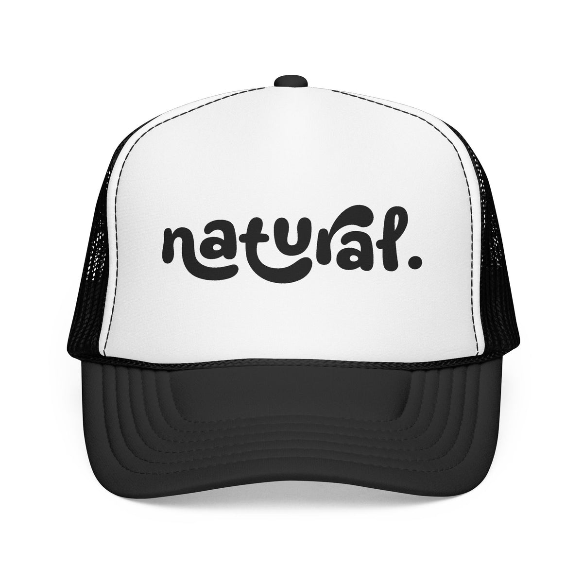 Natural - Foam Trucker Hat Retro Script Eco Vibe Mesh Cap