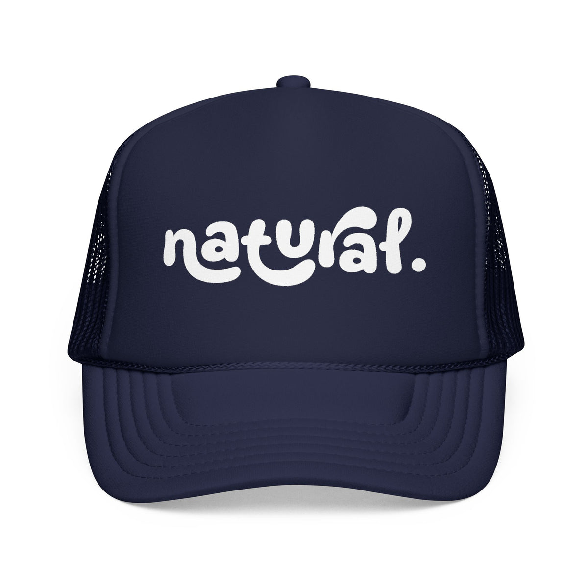 Natural - Foam Trucker Hat Retro Script Eco Vibe Mesh Cap