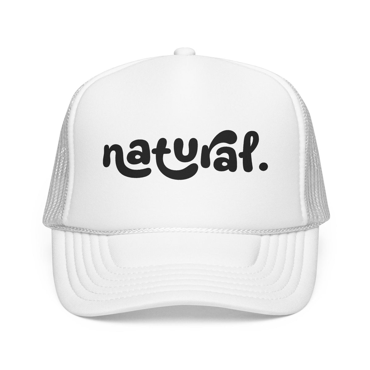 Natural - Foam Trucker Hat Retro Script Eco Vibe Mesh Cap