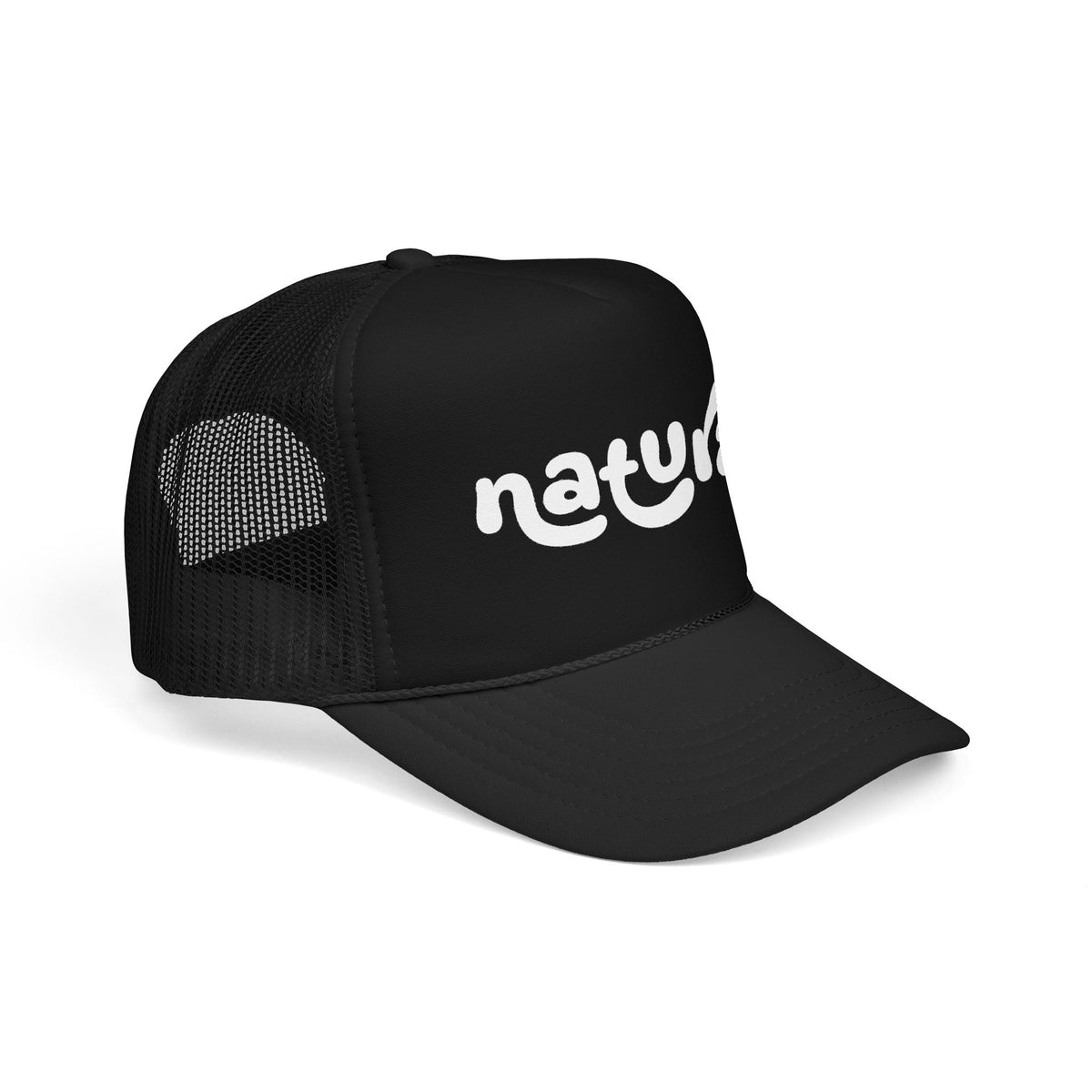 Natural - Foam Trucker Hat Retro Script Eco Vibe Mesh Cap